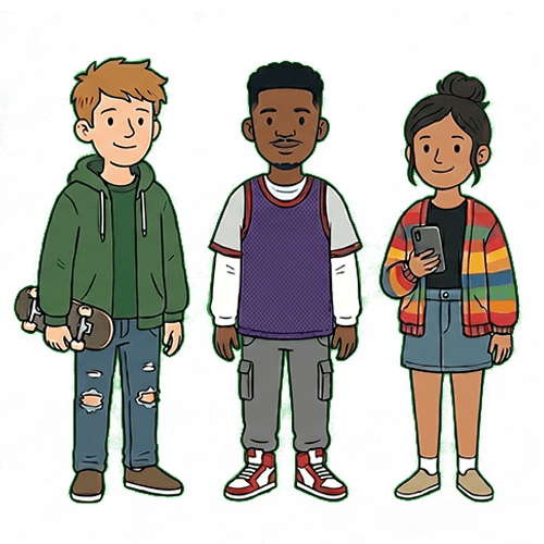 Cartoon image of an adult and two seniors