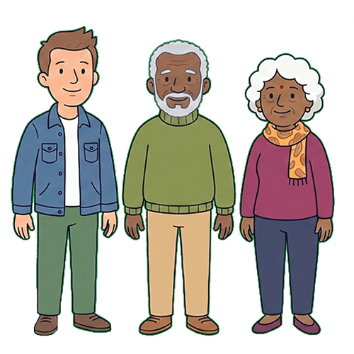 Cartoon image of an adult and two seniors