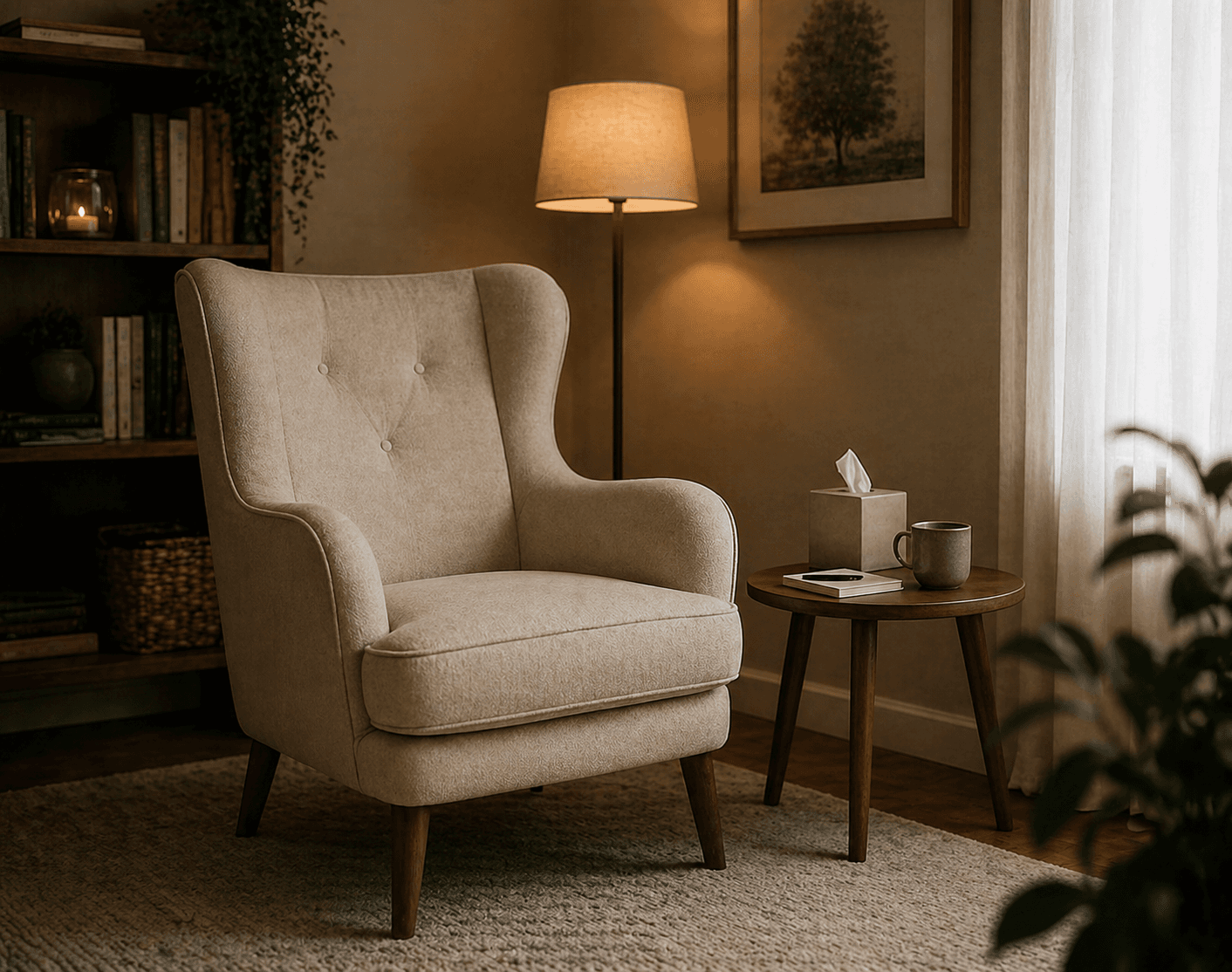 Sketch of a stuffed chair representing an individual psychotherapy session